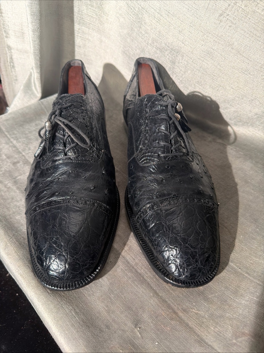 Romano Men’s Exotic Genuine Alligator & Ostrich Leather Shoes - Black Size 11D